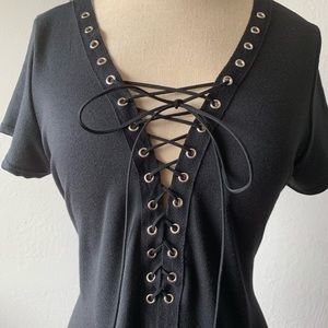 Libian Lace Up Black Tunic